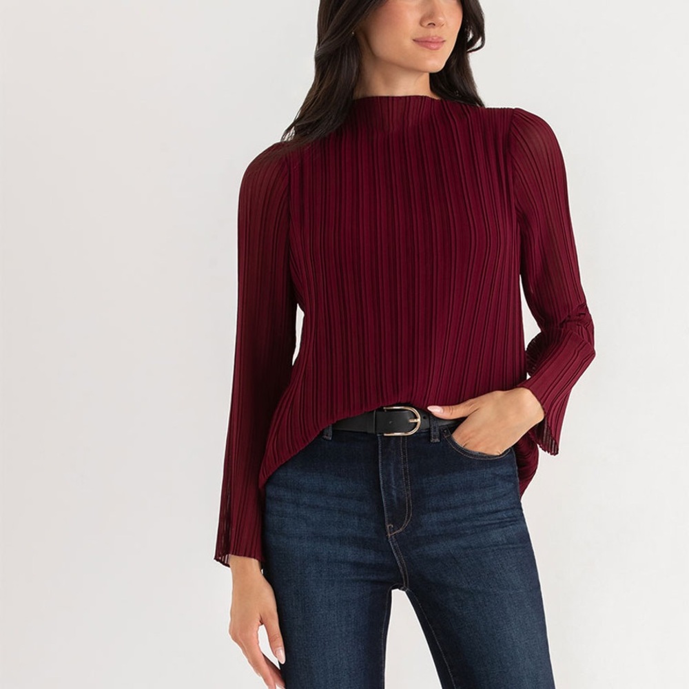H&M Deep Red Pleated Blouse